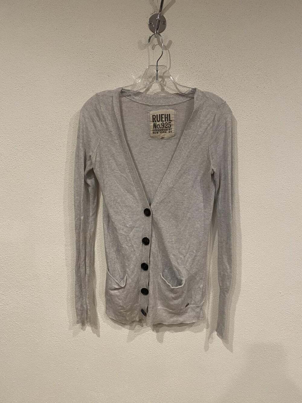 Ruehl No.925 Cardigan Sweater Womens Small Gray V Neck Button Front Lightweight
